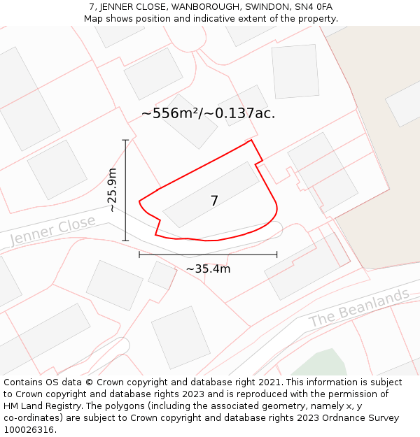 7, JENNER CLOSE, WANBOROUGH, SWINDON, SN4 0FA: Plot and title map