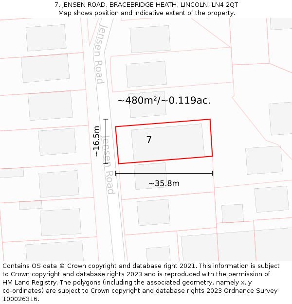 7, JENSEN ROAD, BRACEBRIDGE HEATH, LINCOLN, LN4 2QT: Plot and title map