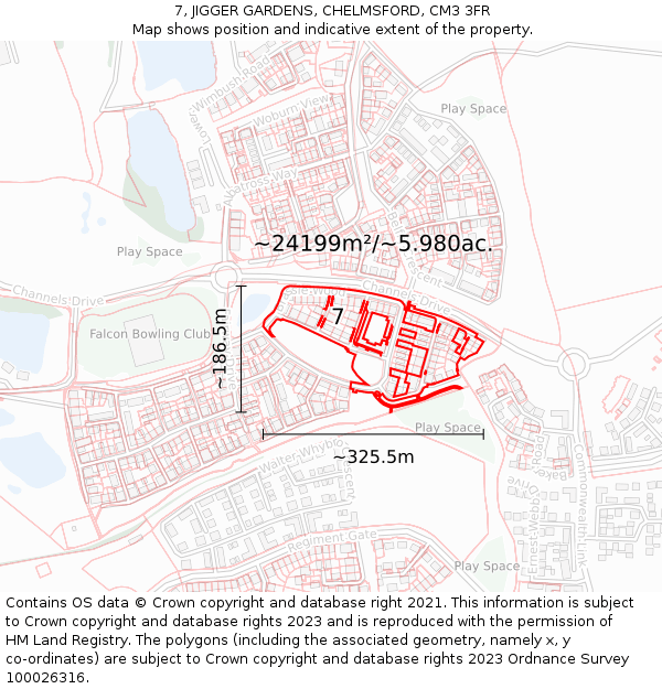 7, JIGGER GARDENS, CHELMSFORD, CM3 3FR: Plot and title map