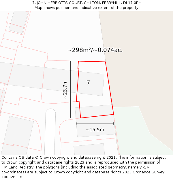 7, JOHN HERRIOTTS COURT, CHILTON, FERRYHILL, DL17 0PH: Plot and title map