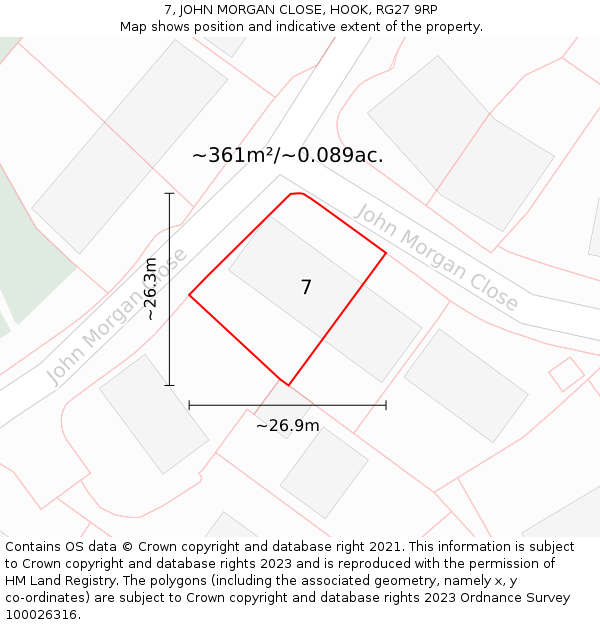 7, JOHN MORGAN CLOSE, HOOK, RG27 9RP: Plot and title map