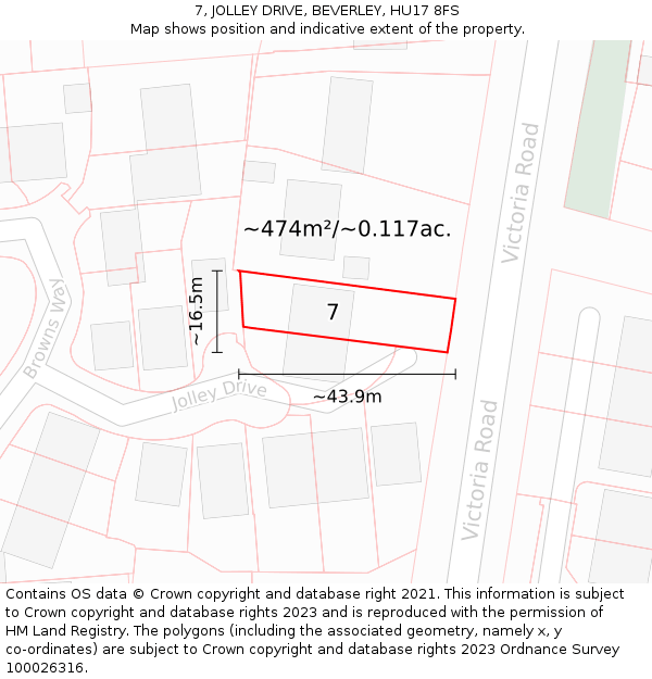 7, JOLLEY DRIVE, BEVERLEY, HU17 8FS: Plot and title map