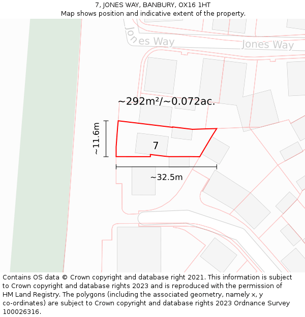 7, JONES WAY, BANBURY, OX16 1HT: Plot and title map