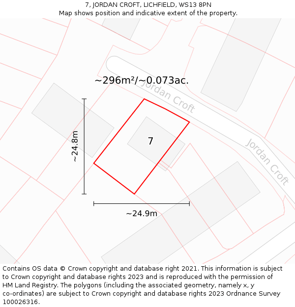 7, JORDAN CROFT, LICHFIELD, WS13 8PN: Plot and title map