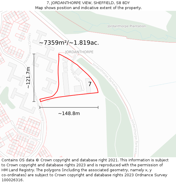 7, JORDANTHORPE VIEW, SHEFFIELD, S8 8DY: Plot and title map