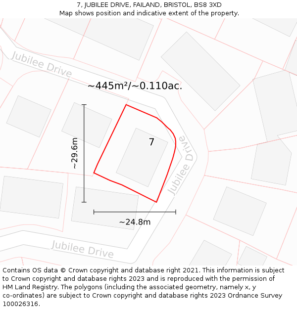 7, JUBILEE DRIVE, FAILAND, BRISTOL, BS8 3XD: Plot and title map