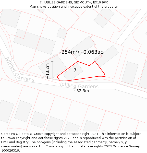 7, JUBILEE GARDENS, SIDMOUTH, EX10 9PX: Plot and title map