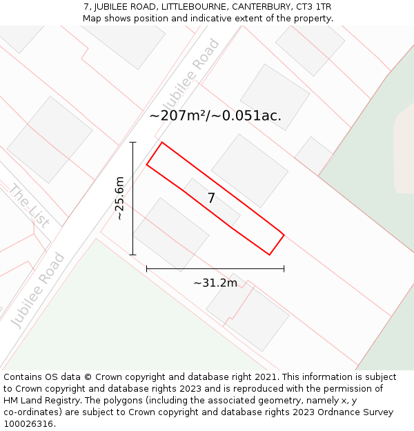 7, JUBILEE ROAD, LITTLEBOURNE, CANTERBURY, CT3 1TR: Plot and title map