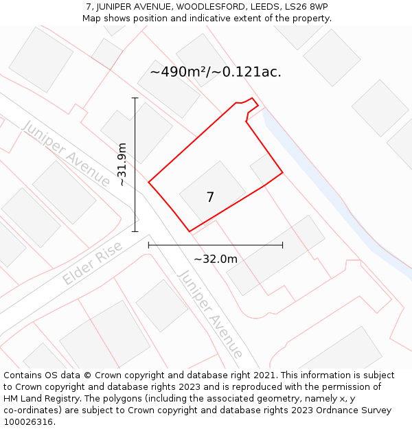 7, JUNIPER AVENUE, WOODLESFORD, LEEDS, LS26 8WP: Plot and title map