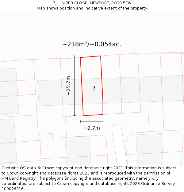 7, JUNIPER CLOSE, NEWPORT, PO30 5EW: Plot and title map