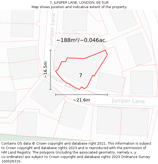 7, JUNIPER LANE, LONDON, E6 5UR: Plot and title map