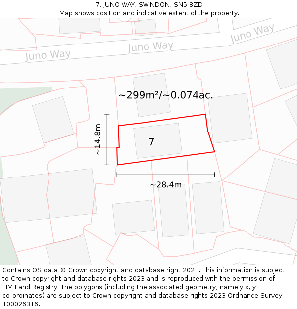 7, JUNO WAY, SWINDON, SN5 8ZD: Plot and title map