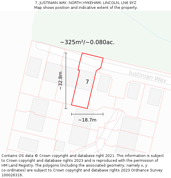 7, JUSTINIAN WAY, NORTH HYKEHAM, LINCOLN, LN6 9YZ: Plot and title map