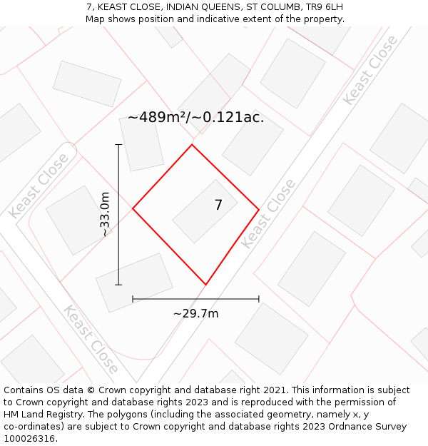 7, KEAST CLOSE, INDIAN QUEENS, ST COLUMB, TR9 6LH: Plot and title map