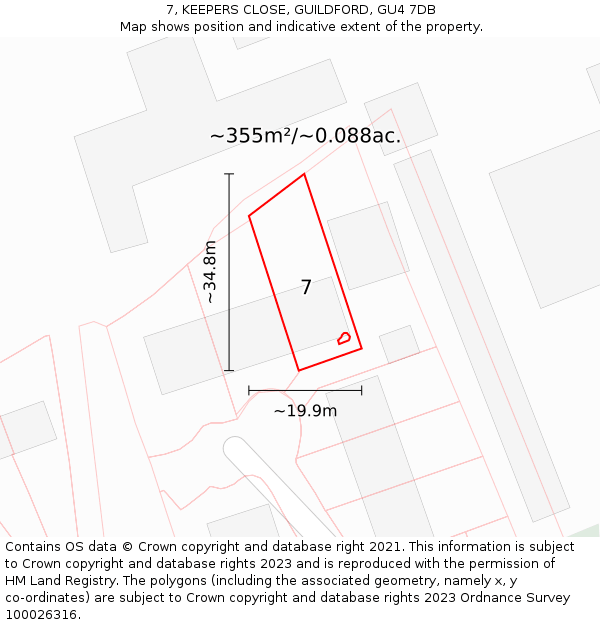 7, KEEPERS CLOSE, GUILDFORD, GU4 7DB: Plot and title map