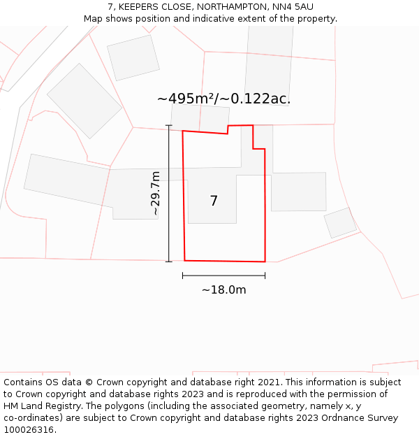 7, KEEPERS CLOSE, NORTHAMPTON, NN4 5AU: Plot and title map