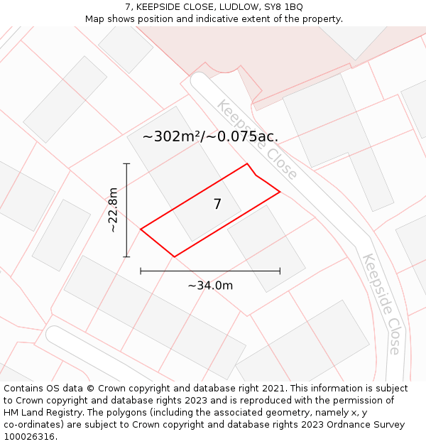 7, KEEPSIDE CLOSE, LUDLOW, SY8 1BQ: Plot and title map
