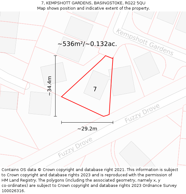 7, KEMPSHOTT GARDENS, BASINGSTOKE, RG22 5QU: Plot and title map