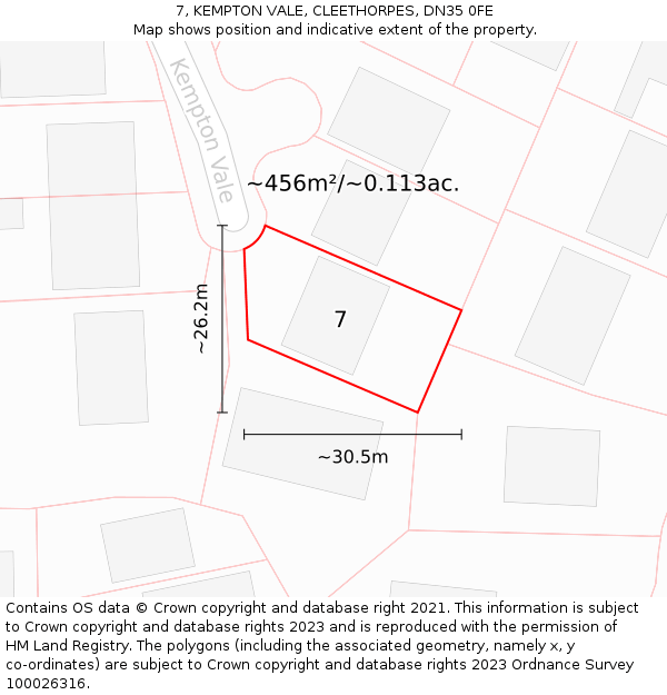 7, KEMPTON VALE, CLEETHORPES, DN35 0FE: Plot and title map