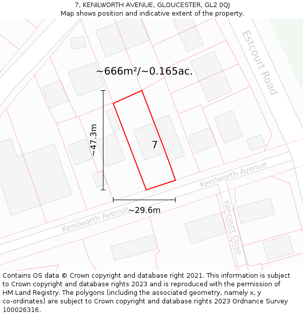 7, KENILWORTH AVENUE, GLOUCESTER, GL2 0QJ: Plot and title map