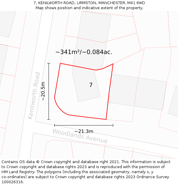 7, KENILWORTH ROAD, URMSTON, MANCHESTER, M41 6WD: Plot and title map