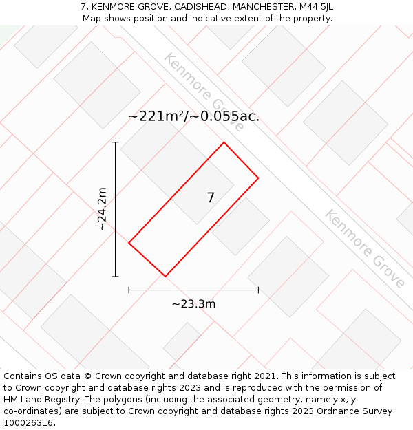 7, KENMORE GROVE, CADISHEAD, MANCHESTER, M44 5JL: Plot and title map