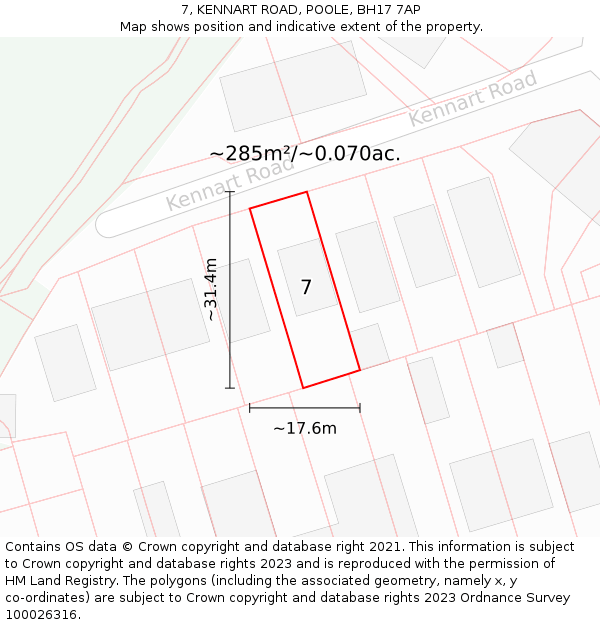 7, KENNART ROAD, POOLE, BH17 7AP: Plot and title map