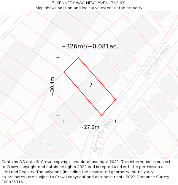 7, KENNEDY WAY, NEWHAVEN, BN9 9XL: Plot and title map