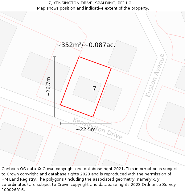 7, KENSINGTON DRIVE, SPALDING, PE11 2UU: Plot and title map