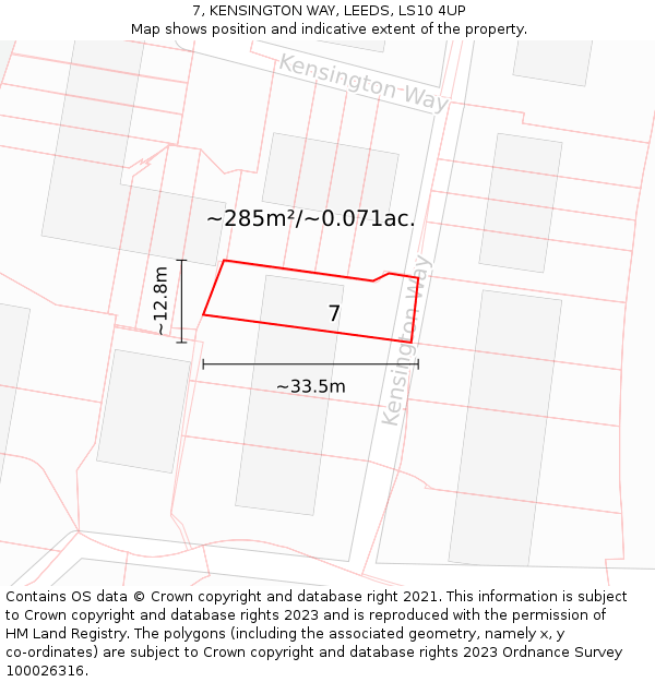 7, KENSINGTON WAY, LEEDS, LS10 4UP: Plot and title map