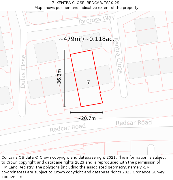 7, KENTRA CLOSE, REDCAR, TS10 2SL: Plot and title map