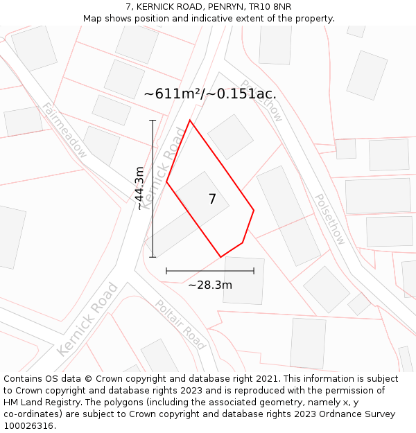 7, KERNICK ROAD, PENRYN, TR10 8NR: Plot and title map