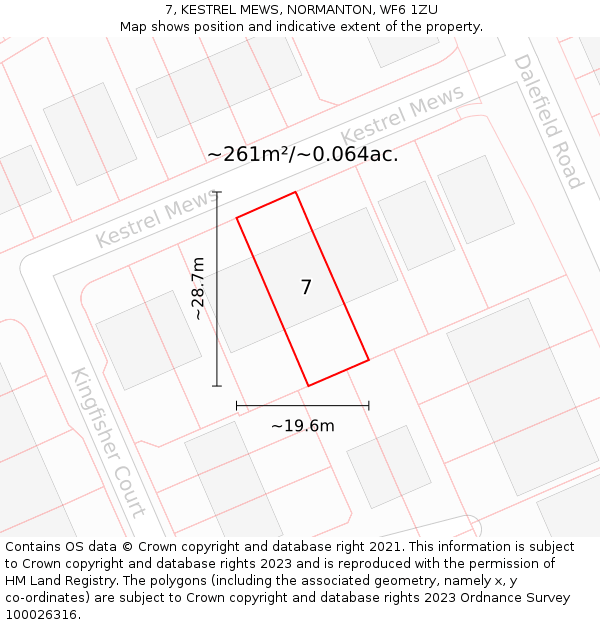 7, KESTREL MEWS, NORMANTON, WF6 1ZU: Plot and title map