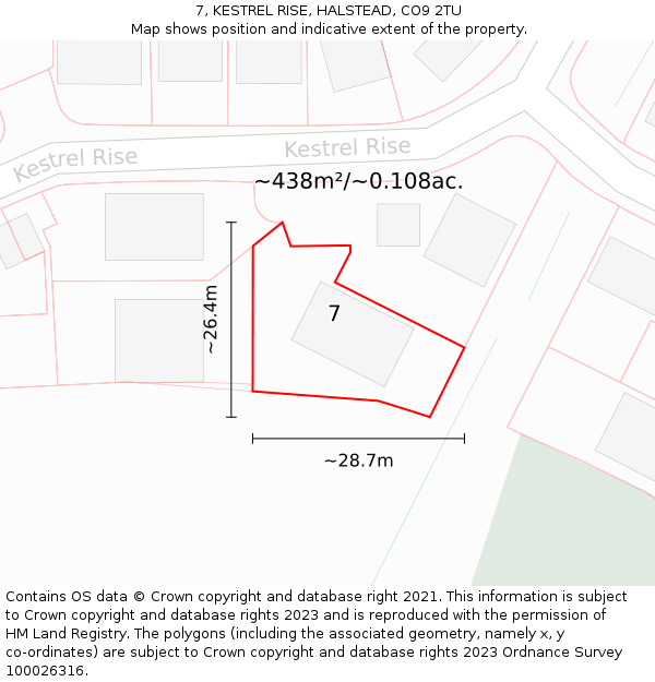 7, KESTREL RISE, HALSTEAD, CO9 2TU: Plot and title map