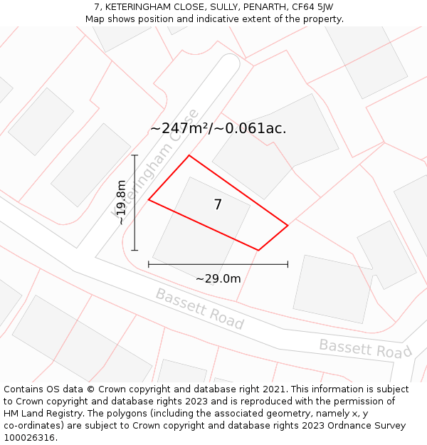 7, KETERINGHAM CLOSE, SULLY, PENARTH, CF64 5JW: Plot and title map