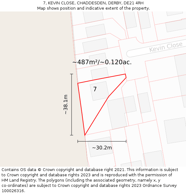 7, KEVIN CLOSE, CHADDESDEN, DERBY, DE21 4RH: Plot and title map