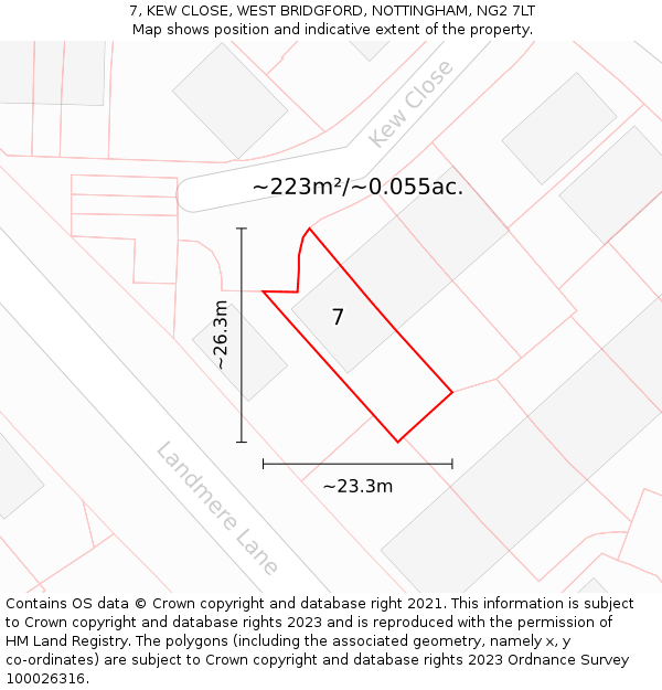 7, KEW CLOSE, WEST BRIDGFORD, NOTTINGHAM, NG2 7LT: Plot and title map