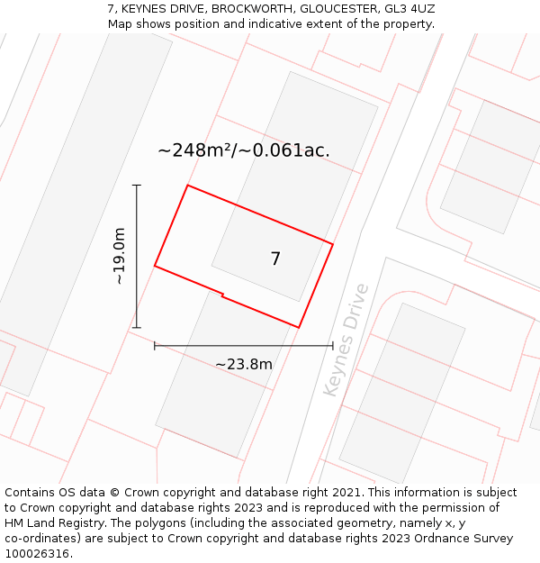 7, KEYNES DRIVE, BROCKWORTH, GLOUCESTER, GL3 4UZ: Plot and title map