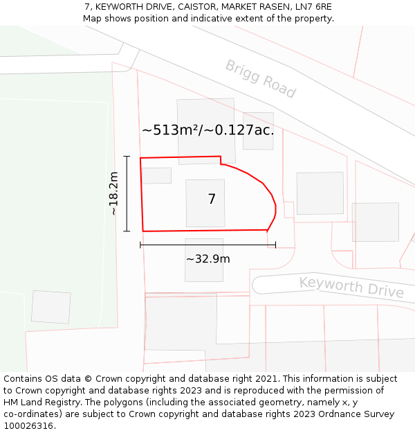 7, KEYWORTH DRIVE, CAISTOR, MARKET RASEN, LN7 6RE: Plot and title map