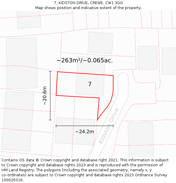 7, KIDSTON DRIVE, CREWE, CW1 3GG: Plot and title map