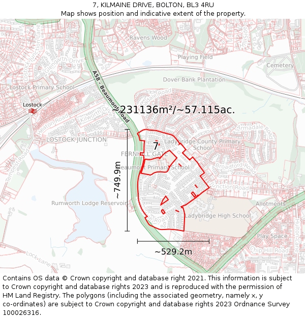 7, KILMAINE DRIVE, BOLTON, BL3 4RU: Plot and title map