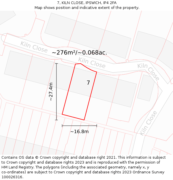 7, KILN CLOSE, IPSWICH, IP4 2FA: Plot and title map