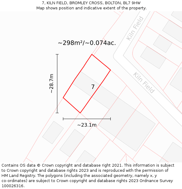 7, KILN FIELD, BROMLEY CROSS, BOLTON, BL7 9HW: Plot and title map