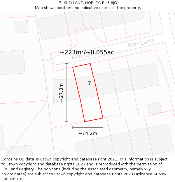 7, KILN LANE, HORLEY, RH6 8JG: Plot and title map