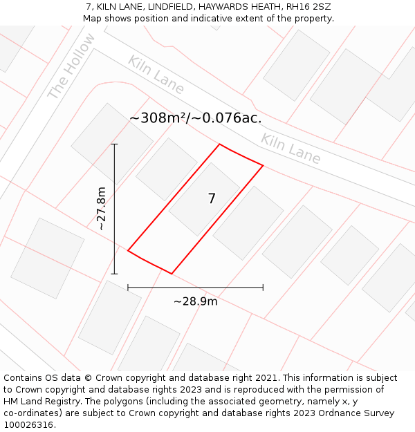 7, KILN LANE, LINDFIELD, HAYWARDS HEATH, RH16 2SZ: Plot and title map