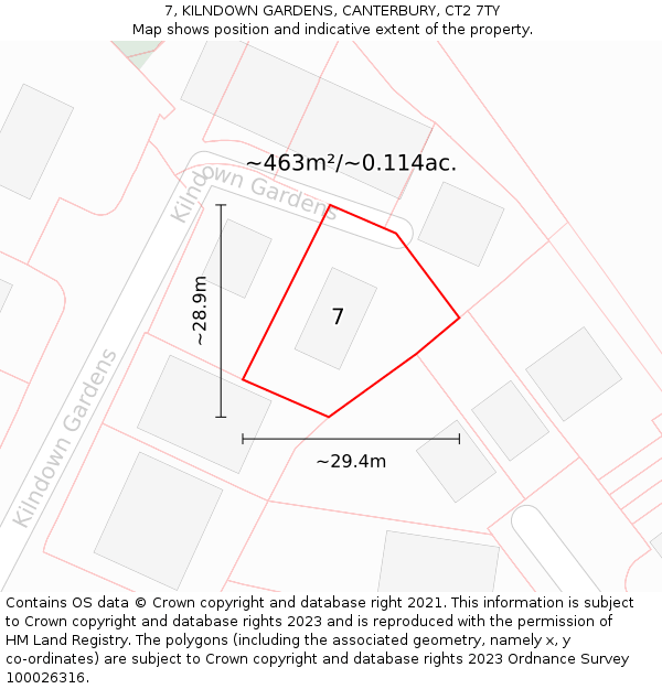 7, KILNDOWN GARDENS, CANTERBURY, CT2 7TY: Plot and title map