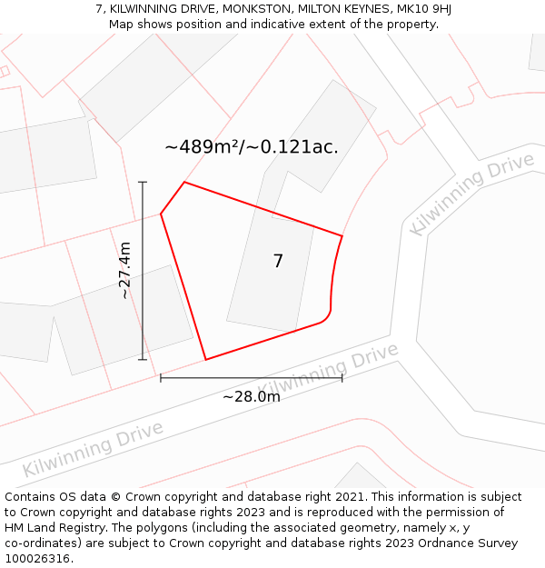 7, KILWINNING DRIVE, MONKSTON, MILTON KEYNES, MK10 9HJ: Plot and title map