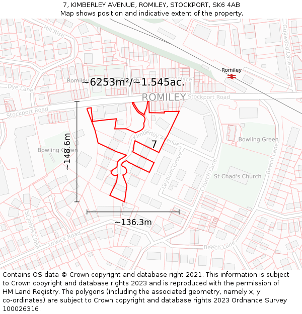 7, KIMBERLEY AVENUE, ROMILEY, STOCKPORT, SK6 4AB: Plot and title map