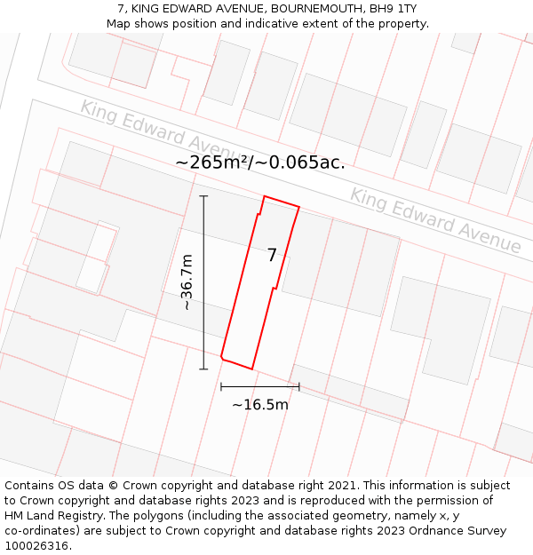 7, KING EDWARD AVENUE, BOURNEMOUTH, BH9 1TY: Plot and title map