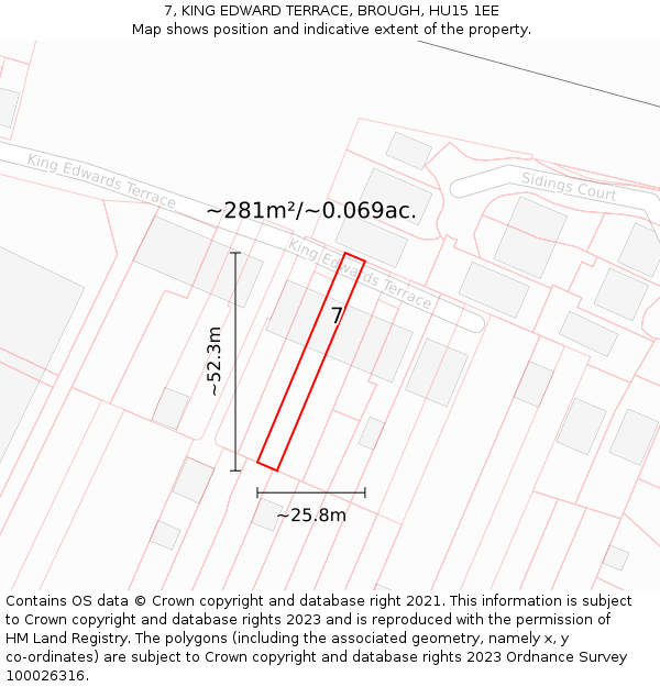 7, KING EDWARD TERRACE, BROUGH, HU15 1EE: Plot and title map